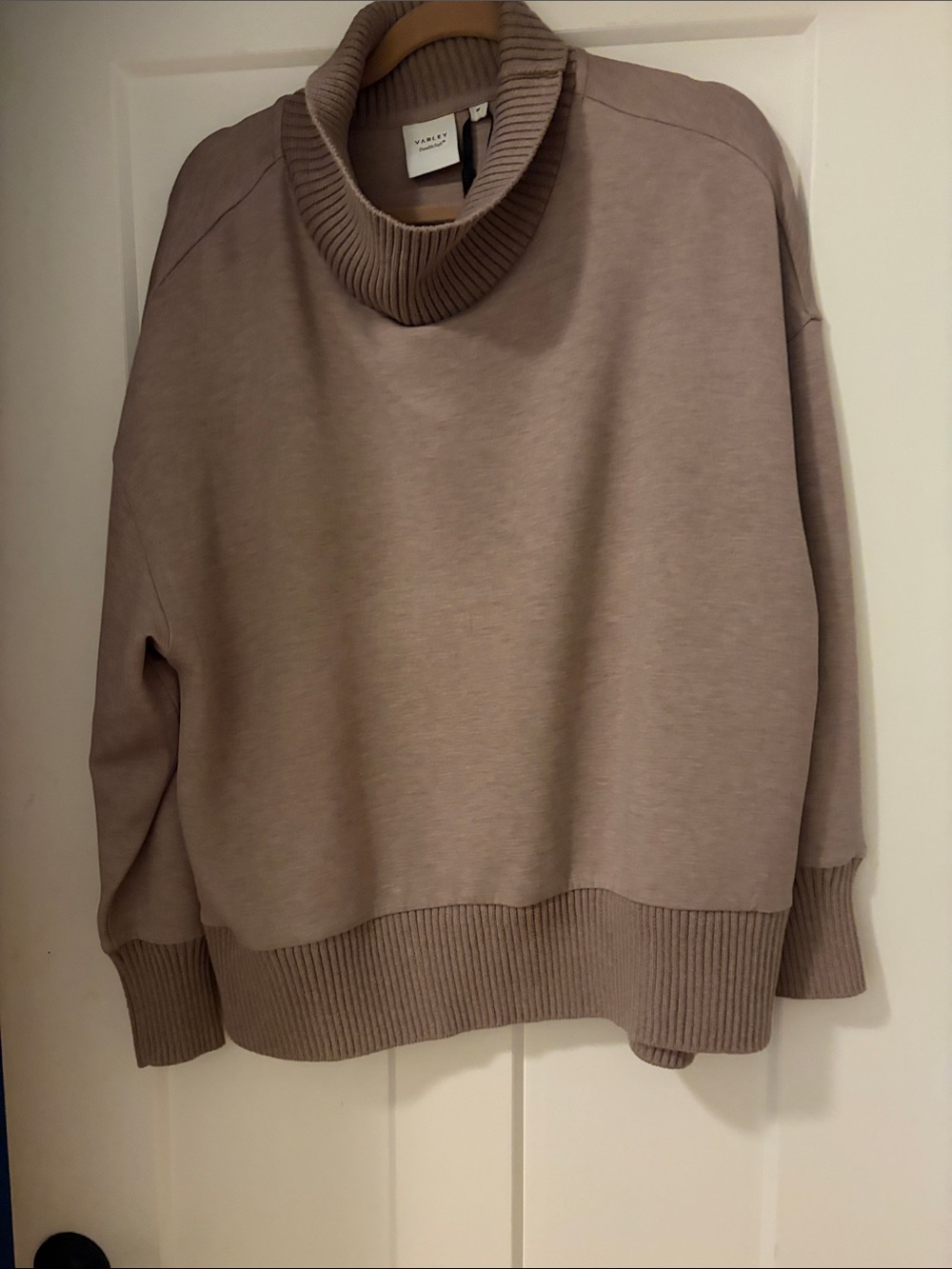 Varley Taupe Cowl-Neck Boxy Sweater